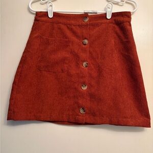 Button-Front Corduroy Mini Skirt in Rust